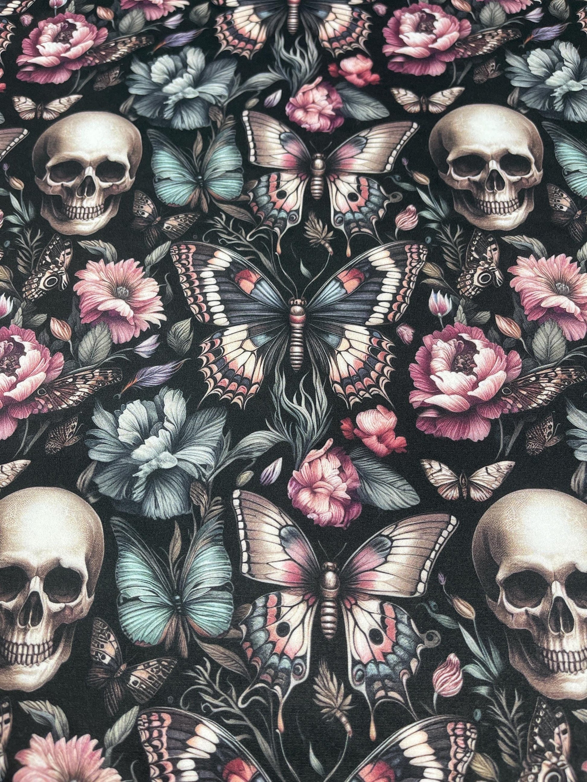 Floral Gothic and Skull Fabric. Dark garden. Crafting & Home Decor, Elegant Insect, Flower Pattern by the Yard
