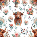Boho Highland Cow Fabric – Floral Farmhouse fabric by the Yard, Rustic Animal Print for fashion, Crafts & Home Decor