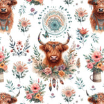 Boho Highland Cow Fabric – Floral Farmhouse fabric by the Yard, Rustic Animal Print for fashion, Crafts & Home Decor