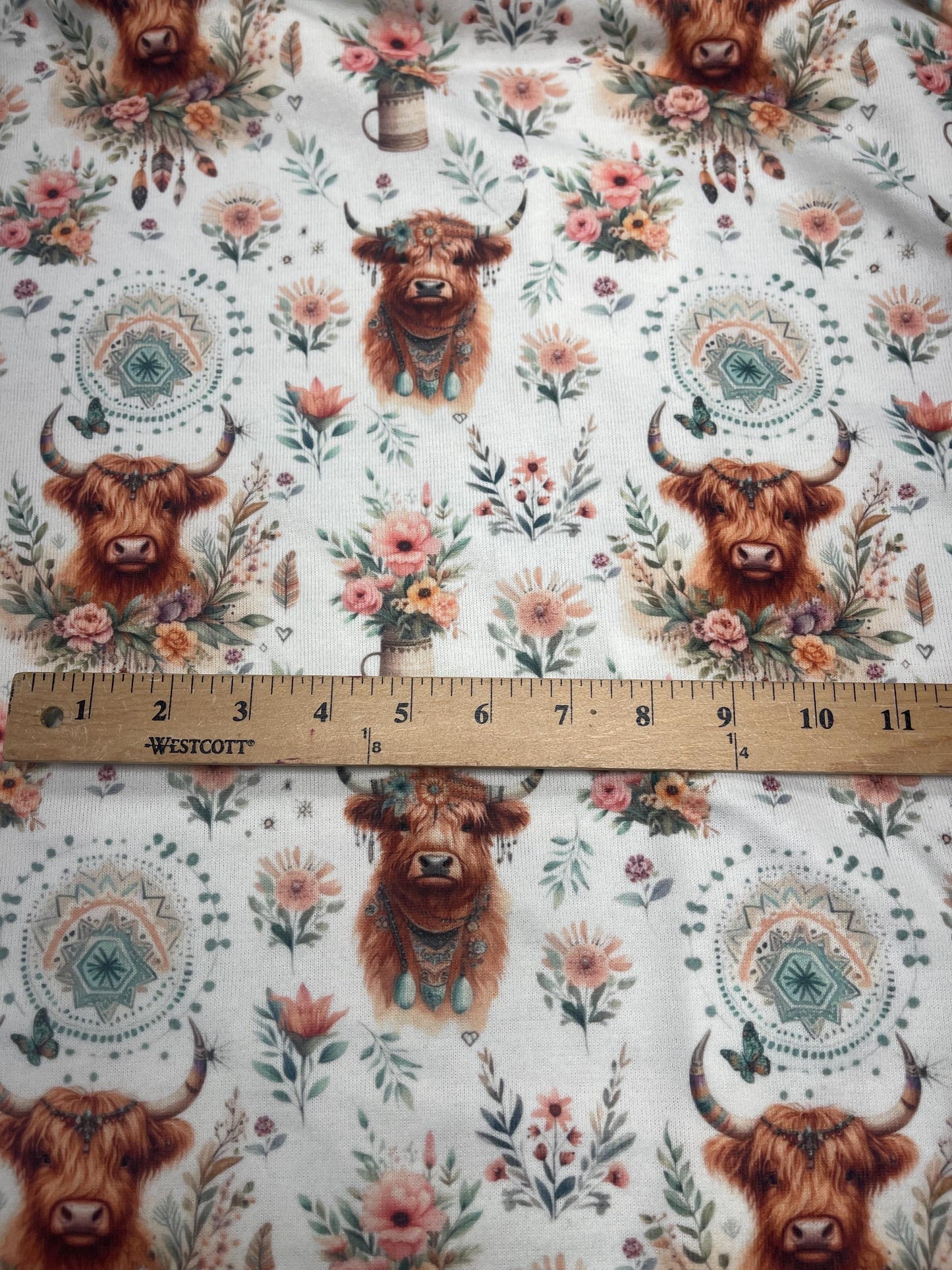 Boho Highland Cow Fabric – Floral Farmhouse fabric by the Yard, Rustic Animal Print for fashion, Crafts & Home Decor