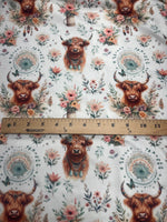 Boho Highland Cow Fabric – Floral Farmhouse fabric by the Yard, Rustic Animal Print for fashion, Crafts & Home Decor