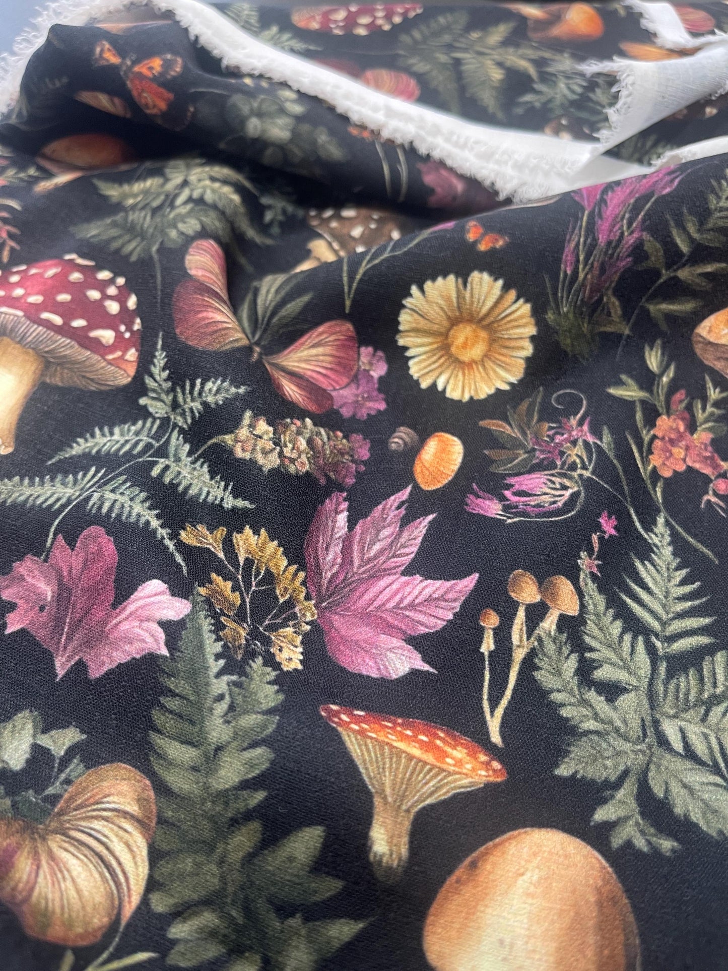 Botanical Fabric - Rustic Mushroom vintage illustration in the style of cottagecore, earthy tones - Fabric by the Yard