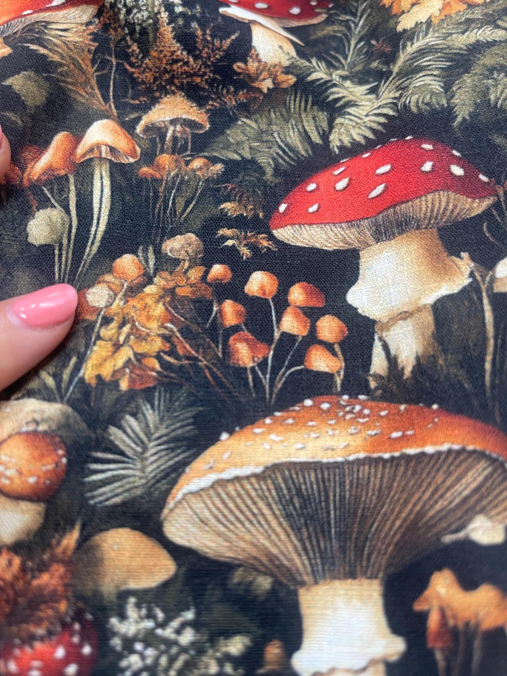 Mushroom Fabric - Rustic Mushroom -Dark Moody Botanical Mushroom Cottagecore Toadstool Woodland Fungus Fabric by the Yard