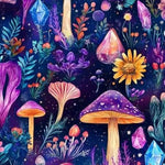 Whimsical Mushroom Crystal Fabric – Fantasy Botanical Print for deco and Crafts, clothing