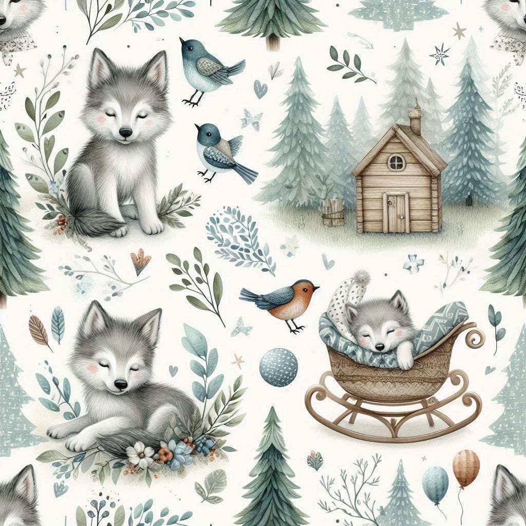 Whimsical Woodland Fox Fabric – Cute Forest Animal. fabric by the Yard, Storybook Cottage Print for baby clothing, Crafts & Nursery Decor