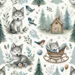 Whimsical Woodland Fox Fabric – Cute Forest Animal. fabric by the Yard, Storybook Cottage Print for baby clothing, Crafts & Nursery Decor