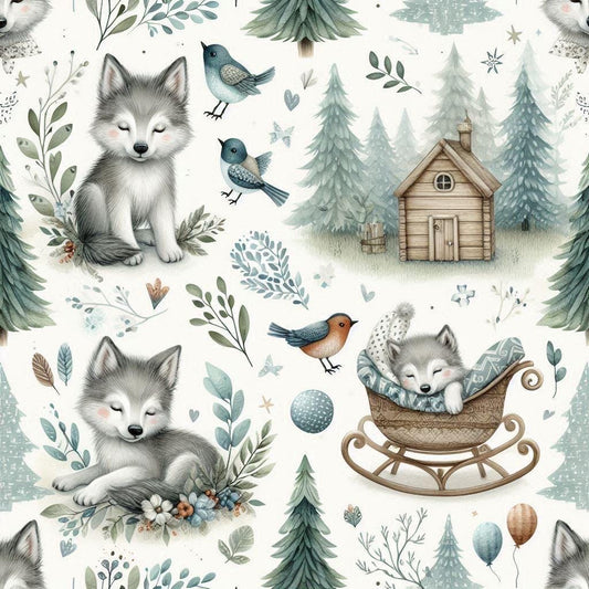 Whimsical Woodland Fox Fabric – Cute Forest Animal. fabric by the Yard, Storybook Cottage Print for baby clothing, Crafts & Nursery Decor