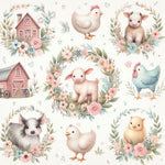 Watercolor Farm Animals Fabric - Baby Animals Barnyard Nursery Fabric by the Yard-Meter - Watercolor Zoo Animals Boy & Girl Fabric
