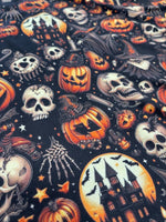 Haunted Halloween  fabric – Spooky Pumpkins, Skulls & Witch House