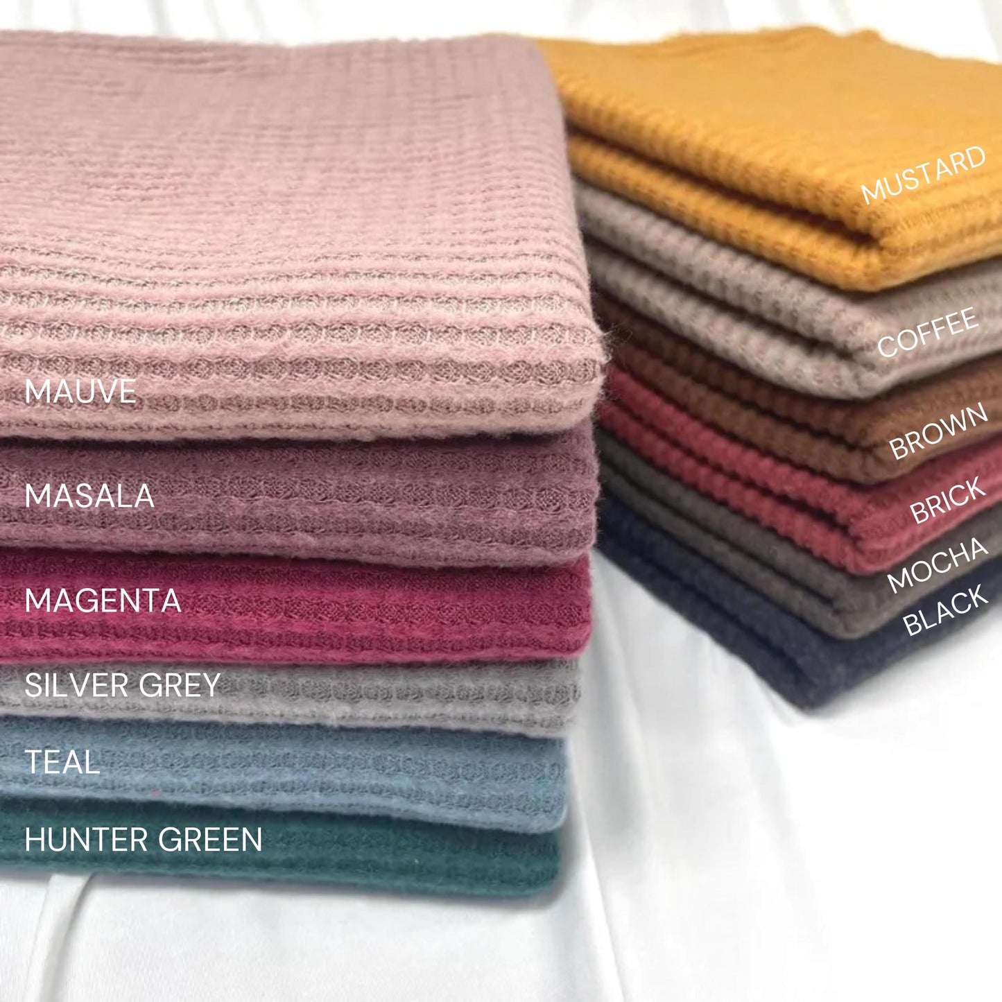 Waffle Brush fabric. SOLIDS VARIETY, Poly Blend, Fabric by the 1/2 Yard, Yard, or Sample, sweater knit fabric, stretch knit, Fashion fabric