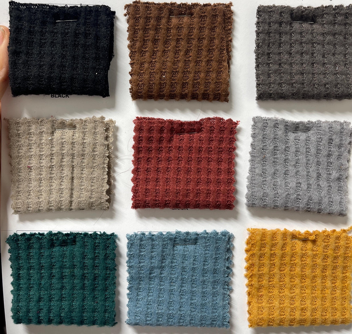 Waffle Brush fabric. SOLIDS VARIETY, Poly Blend, Fabric by the 1/2 Yard, Yard, or Sample, sweater knit fabric, stretch knit, Fashion fabric