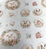 Watercolor Farm Animals Fabric - Baby Animals Barnyard Nursery Fabric by the Yard-Meter - Watercolor Zoo Animals Boy & Girl Fabric