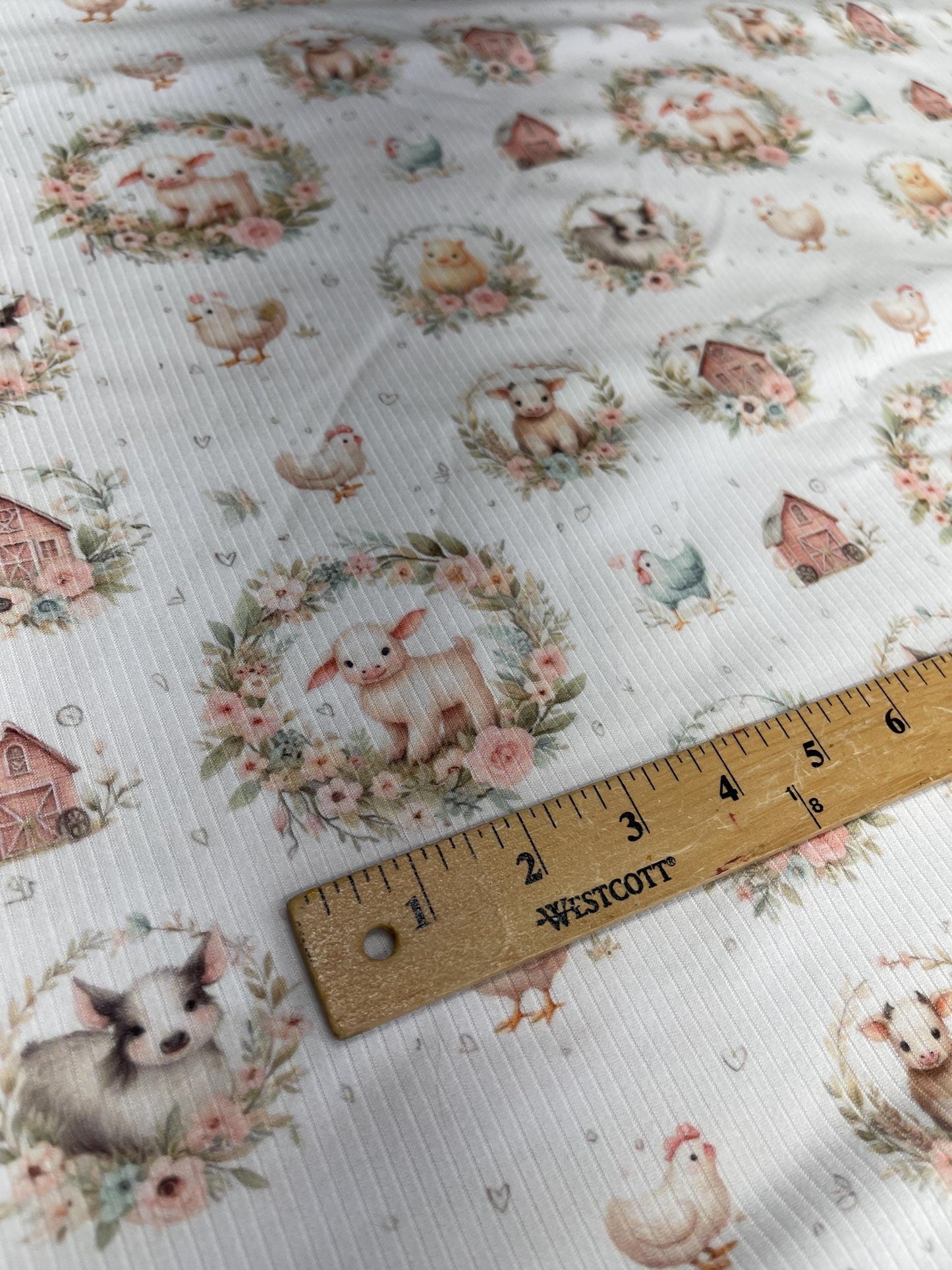 Watercolor Farm Animals Fabric - Baby Animals Barnyard Nursery Fabric by the Yard-Meter - Watercolor Zoo Animals Boy & Girl Fabric