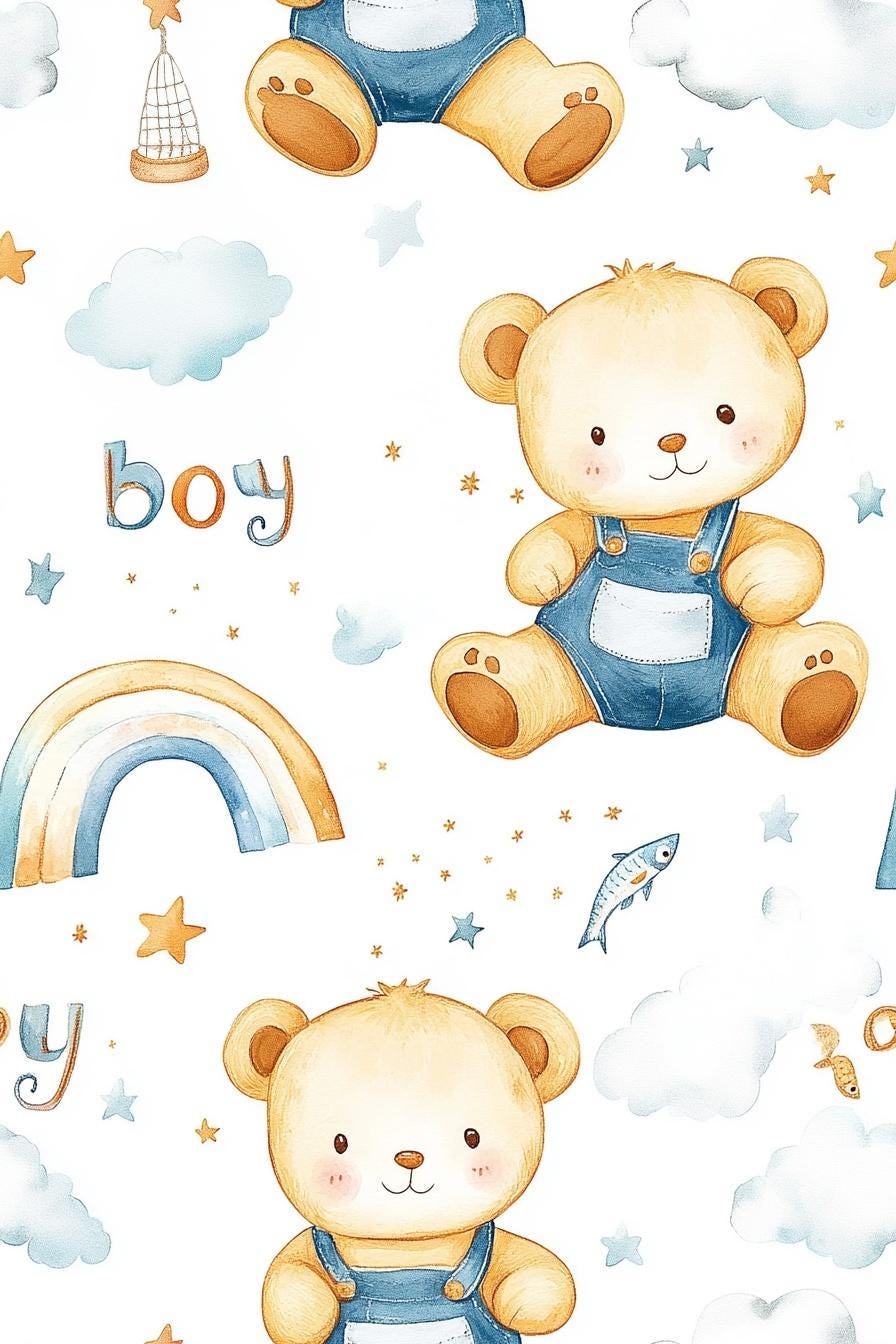 cute baby bear  Animals Fabric - Watercolor - Baby Animals Fabric animals fabric by the yard-meter Boy & Girl  fabric