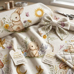 Woodland Watercolor Bunnies Fabric by Yard, Baby Nursery Sewing Textile