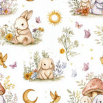 Woodland Watercolor Bunnies Fabric by Yard, Baby Nursery Sewing Textile
