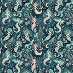 Magic Mermaid Fabric by the Yard, Cute Nursery Fabric for Baby Girl, Pastel Sea Princess Cloth, DIY Sewing, Kids Room Decor Textile