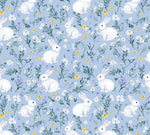 Watercolor Bunny Rabbits Fabric, Nursery Floral Print, Baby Sewing Cloth