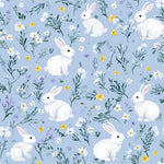 Watercolor Bunny Rabbits Fabric, Nursery Floral Print, Baby Sewing Cloth