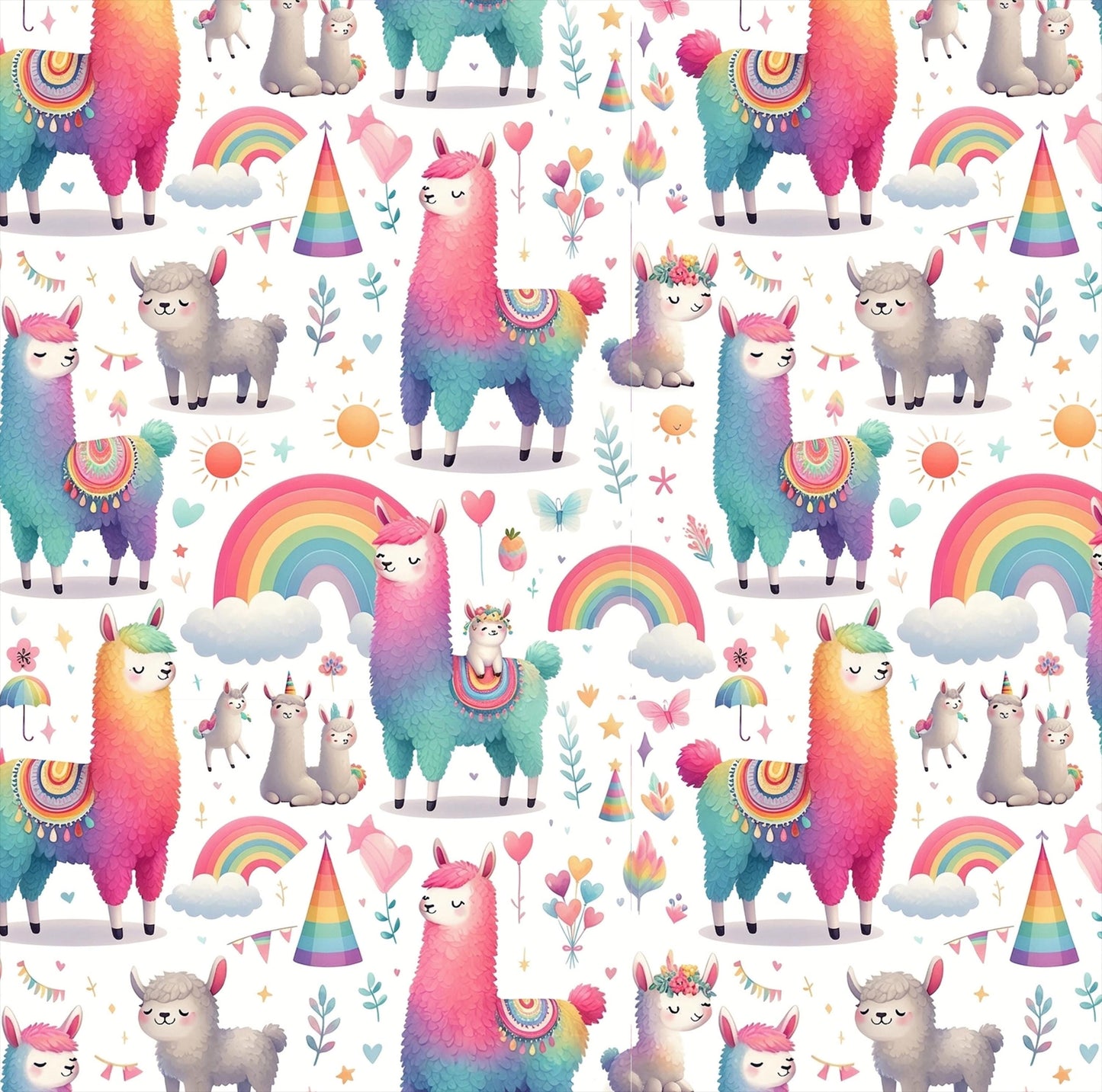Watercolor Llama Fabric, Rainbow Nursery Decor, Kids Sewing Textile
