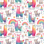 Watercolor Llama Fabric, Rainbow Nursery Decor, Kids Sewing Textile