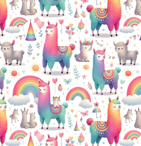 Watercolor Llama Fabric, Rainbow Nursery Decor, Kids Sewing Textile