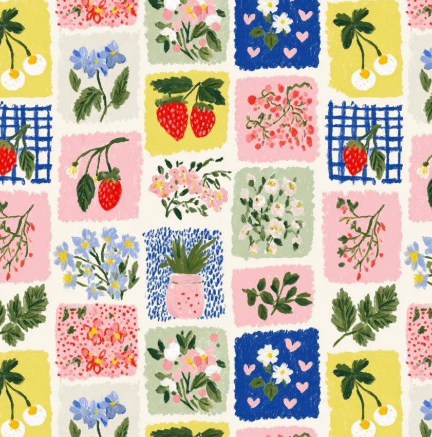 Watercolor Floral Fabric by the Yard, Nursery Baby Textile, Savannah Zoo Animals Quilting Cloth
