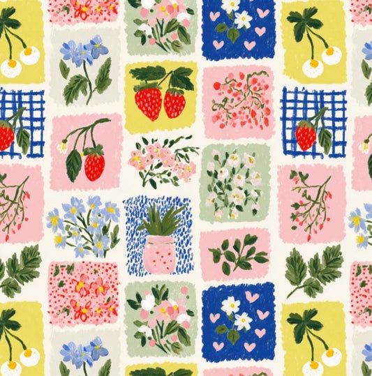 Watercolor Floral Fabric by the Yard, Nursery Baby Textile, Savannah Zoo Animals Quilting Cloth