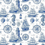 sea pattern, ocean Print Fabric by the Yard, Retro Lettering Polyester Cloth for Sewing, News Textile for DIY Crafts, Antique Style