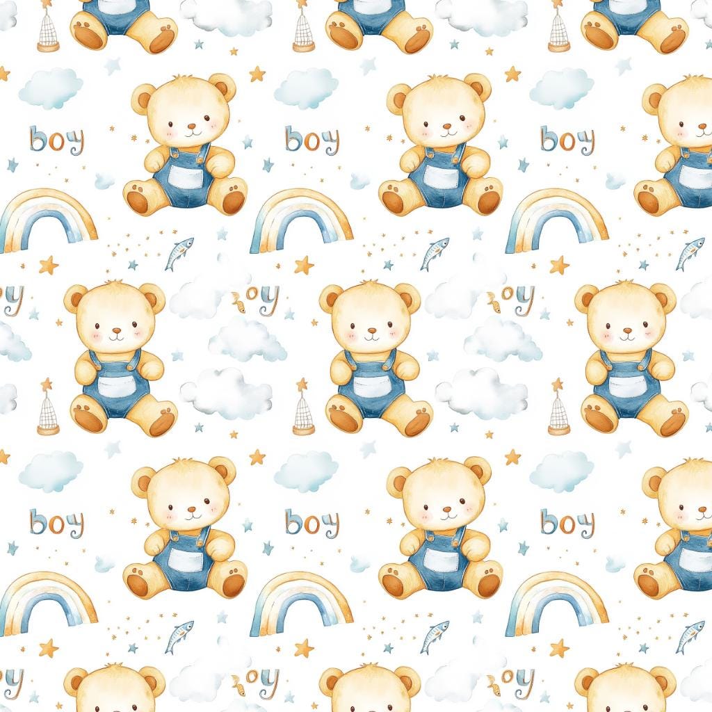 cute baby bear  Animals Fabric - Watercolor - Baby Animals Fabric animals fabric by the yard-meter Boy & Girl  fabric