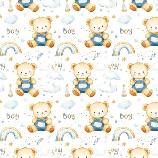 cute baby bear  Animals Fabric - Watercolor - Baby Animals Fabric animals fabric by the yard-meter Boy & Girl  fabric