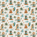 Beach Bear Watercolor Fabric, Summer Vacation Teddy, Tropical Animal Textile