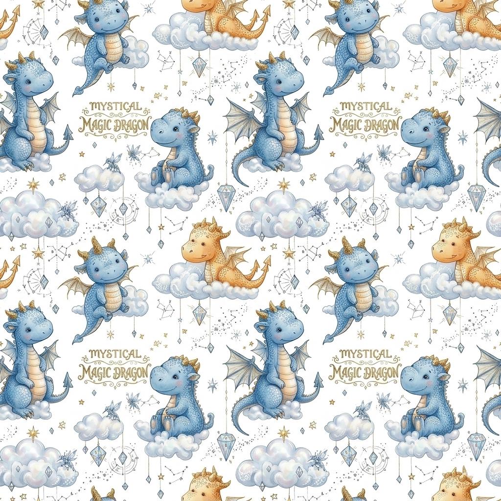 Dragon Nursery Fabric by the Yard, Watercolor Dragon Print for Baby Boy, Whimsical Fantasy Fabric, Magical Textile. Quilting & Sewing