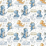 Dragon Nursery Fabric by the Yard, Watercolor Dragon Print for Baby Boy, Whimsical Fantasy Fabric, Magical Textile. Quilting & Sewing