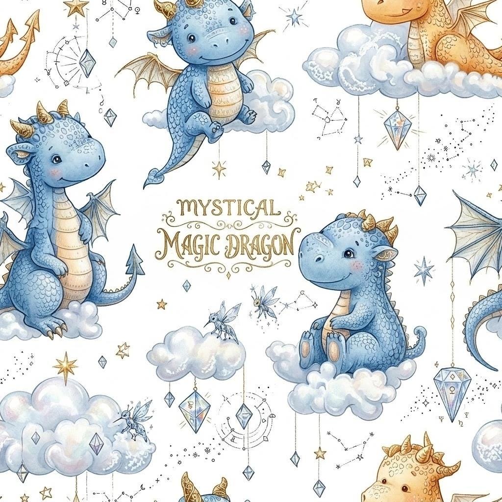 Dragon Nursery Fabric by the Yard, Watercolor Dragon Print for Baby Boy, Whimsical Fantasy Fabric, Magical Textile. Quilting & Sewing
