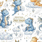 Dragon Nursery Fabric by the Yard, Watercolor Dragon Print for Baby Boy, Whimsical Fantasy Fabric, Magical Textile. Quilting & Sewing