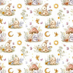 Woodland Watercolor Bunnies Fabric by Yard, Baby Nursery Sewing Textile
