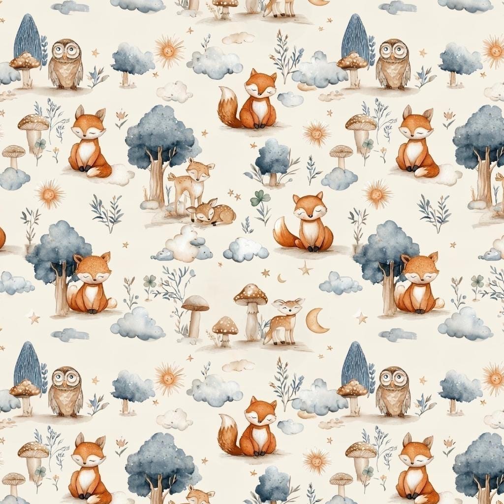 nursery fox Fabric - Watercolor  - Baby Animals Barnyard Watercolor Fabric animals fabric by the yard-meter Boy & Girl  fabric