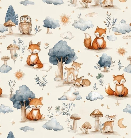 nursery fox Fabric - Watercolor  - Baby Animals Barnyard Watercolor Fabric animals fabric by the yard-meter Boy & Girl  fabric
