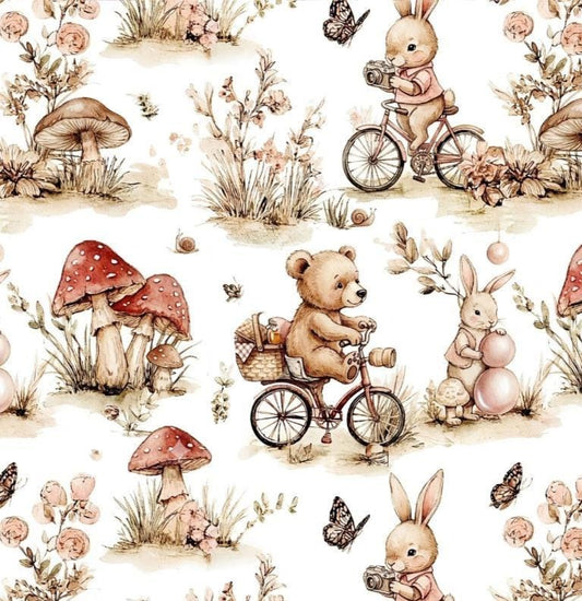 Watercolor small animal Fabric by the Yard, Cute Woodland Animal Polyester Cloth, Soft Forest Theme Textile for Nursery Decor, DIY Sewing