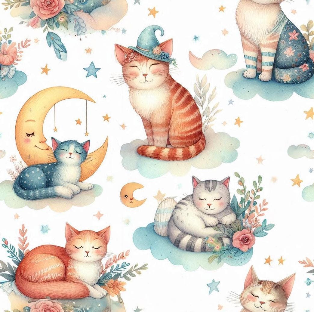 Cat fabric Polyester Cloth Suitable for DIY Sewing, Quilting, Tablecloths & Crafts