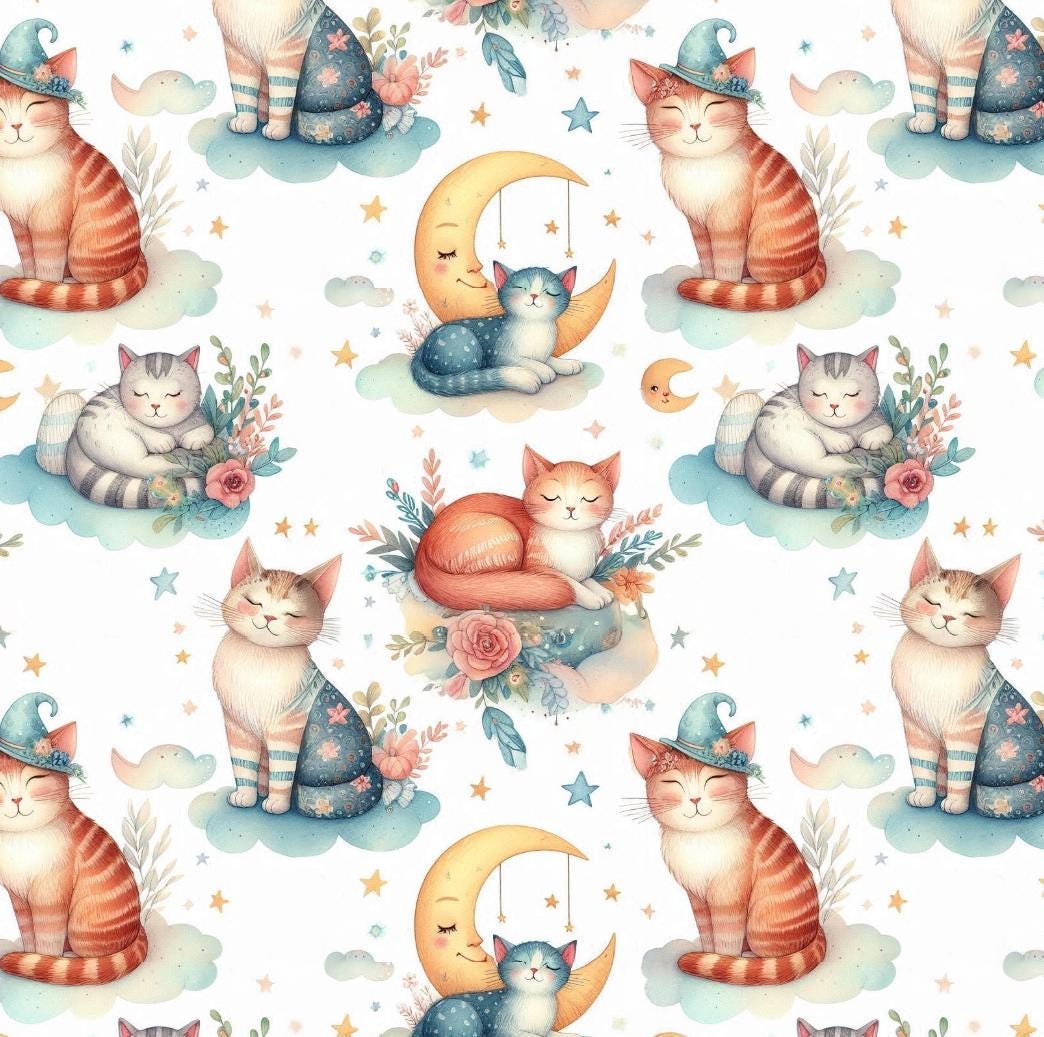 Cat fabric Polyester Cloth Suitable for DIY Sewing, Quilting, Tablecloths & Crafts