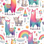 Watercolor Llama Fabric, Rainbow Nursery Decor, Kids Sewing Textile