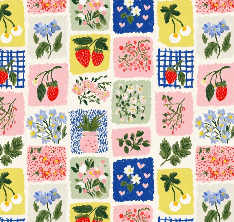 Watercolor Floral Fabric by the Yard, Nursery Baby Textile, Savannah Zoo Animals Quilting Cloth
