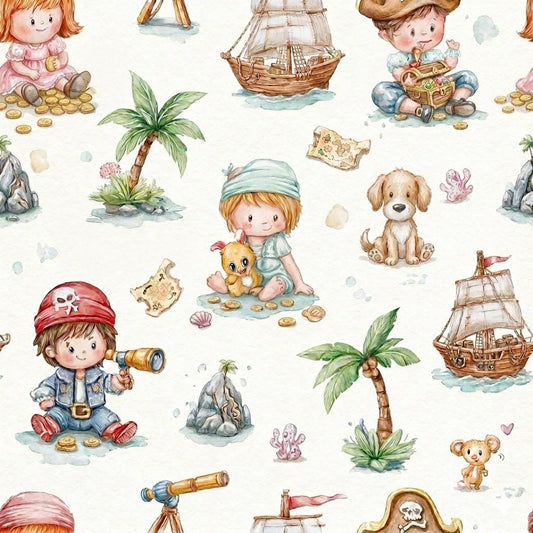 Watercolor Pirate Kids Nursery Fabric - Seamless Toddler Pattern for kids clothing & Décor