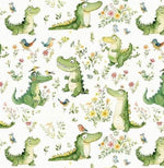Nursery Fabric by Yard, Watercolor baby crocodile, Kids Sewing Cloth.