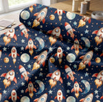 Outer Space Rocket Galaxy Fabric, Watercolor Astronaut Boys Room Textile