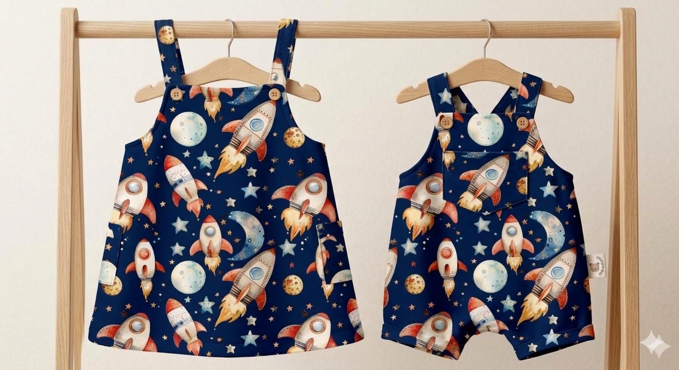 Outer Space Rocket Galaxy Fabric, Watercolor Astronaut Boys Room Textile