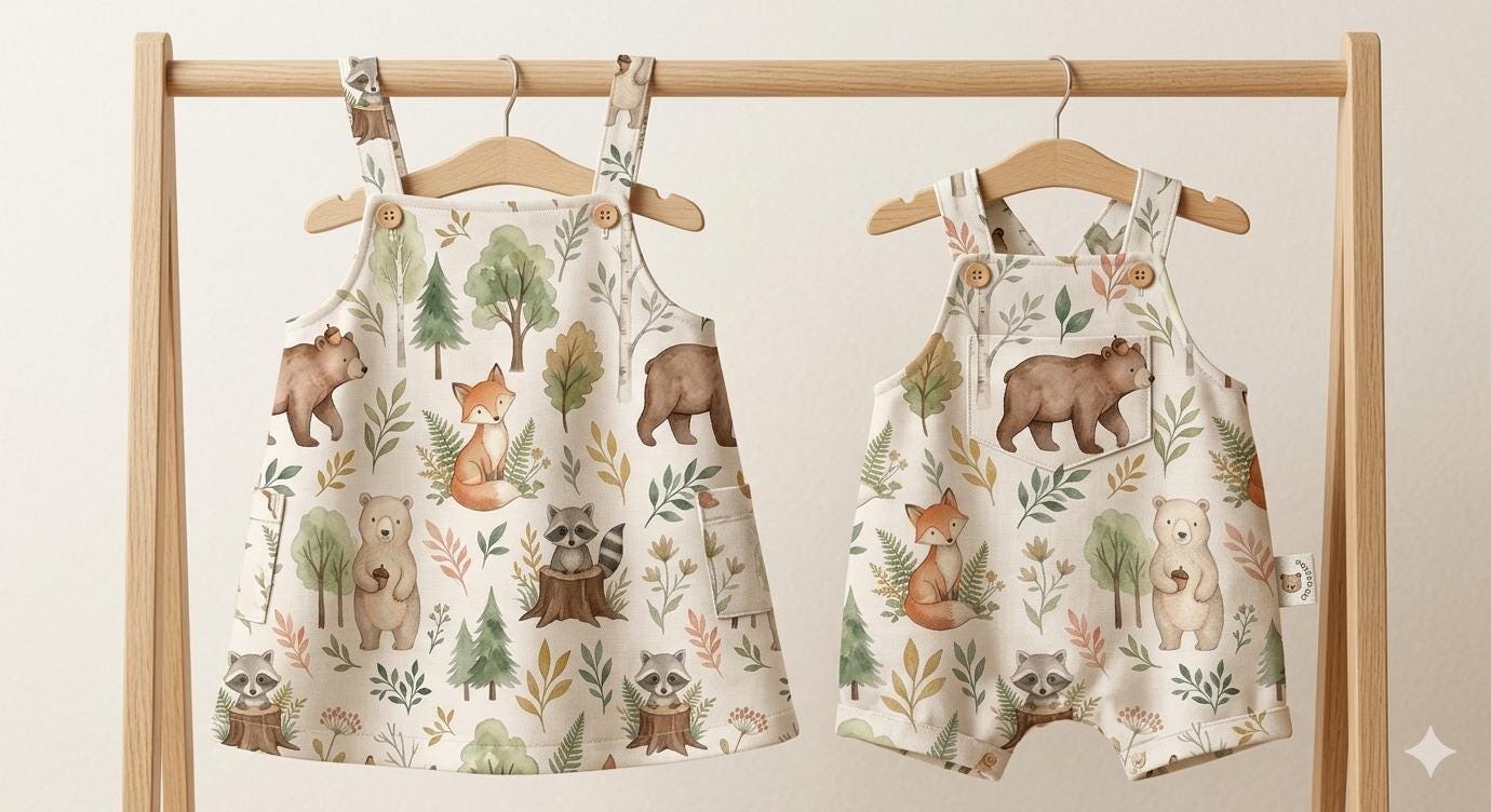 Fabric in Cute Autumn Forest Nursery Nature Woodland watercolor Animals Baby Friends