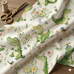 Nursery Fabric by Yard, Watercolor baby crocodile, Kids Sewing Cloth.